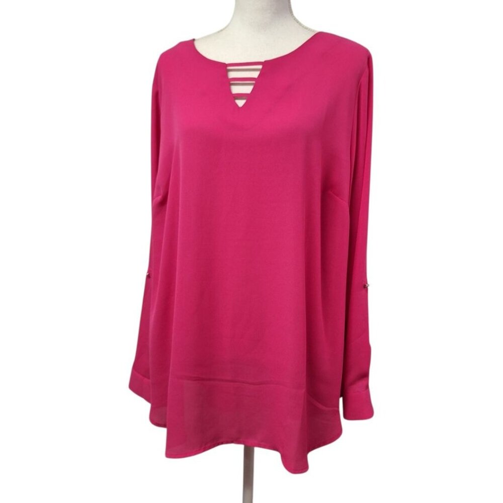 Apt 9 Blouse Long Sheer Pink Womens 1x V Neck Adjustable Sleeves Lightweight
